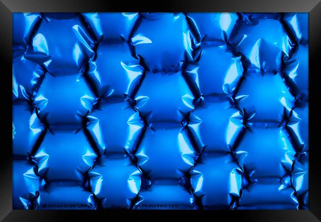 Hexagonal blue bubble textured background Framed Print by Simon Bratt LRPS