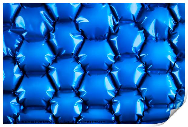 Hexagonal blue bubble textured background Print by Simon Bratt LRPS