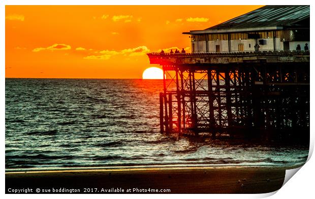 Blackpool pier at sunset Print by sue boddington