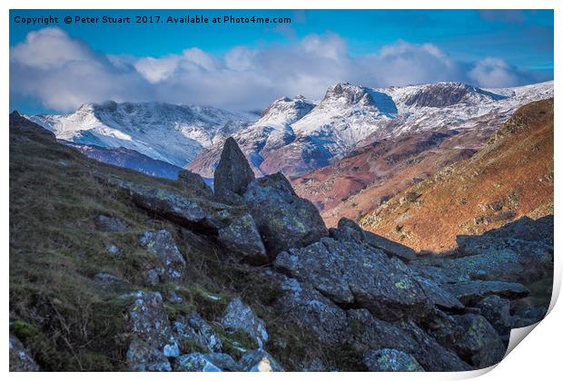 Langdale Pikes in Winter Print by Peter Stuart