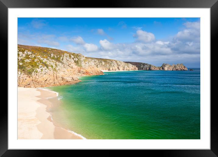Porthcurno beach, Cornwall Framed Mounted Print by Daugirdas Racys