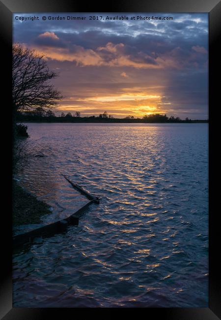 A Fiery Sunset over Hatchet Pond Framed Print by Gordon Dimmer