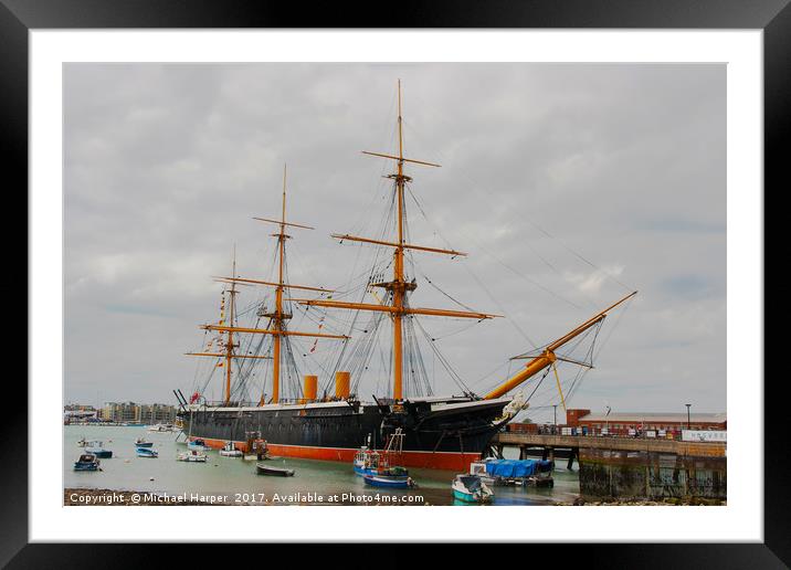 HMS Warrior an iron clad warship in the Royal Navy Framed Mounted Print by Michael Harper