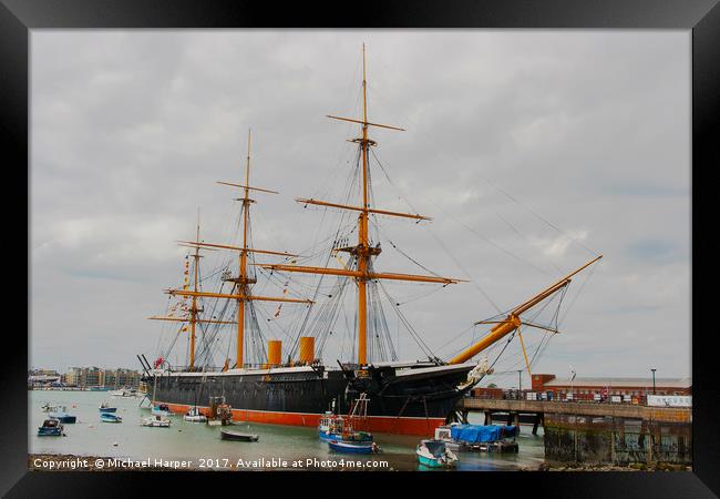 HMS Warrior an iron clad warship in the Royal Navy Framed Print by Michael Harper