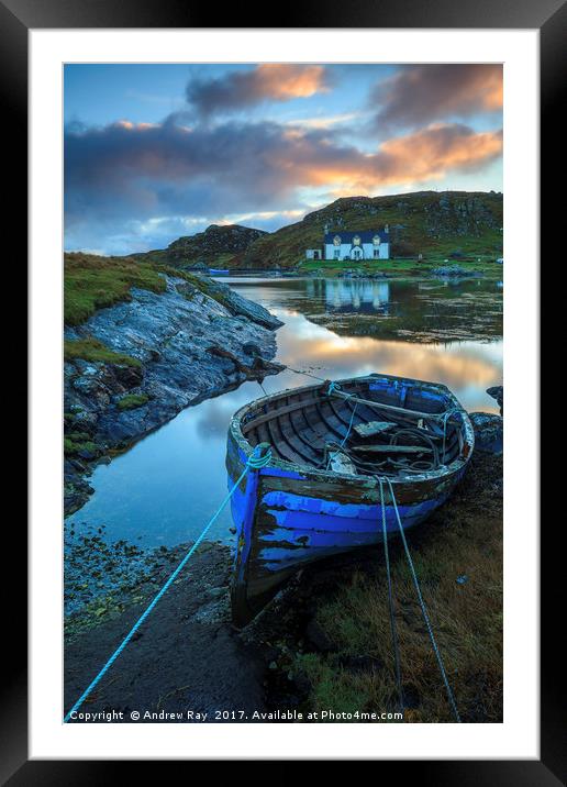 Boat at Sunrise (Ob Leasaid) Framed Mounted Print by Andrew Ray