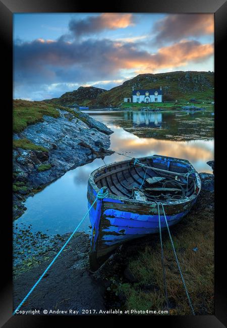 Boat at Sunrise (Ob Leasaid) Framed Print by Andrew Ray