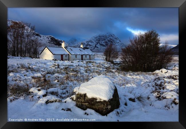 Snow at Black Rock Cottage Framed Print by Andrew Ray