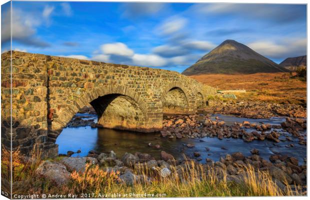 Sligachan Bridge and the Red Cullins Canvas Print by Andrew Ray