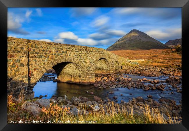 Sligachan Bridge and the Red Cullins Framed Print by Andrew Ray