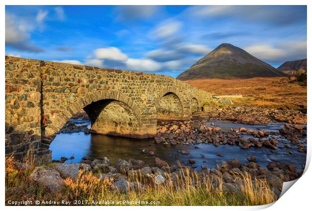 Sligachan Bridge and the Red Cullins Print by Andrew Ray