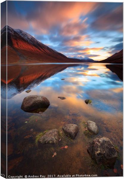Sunset Reflected in Loch Etive Canvas Print by Andrew Ray