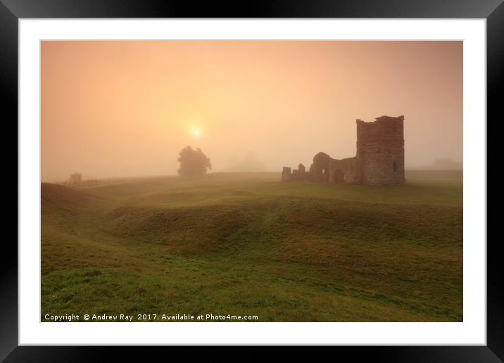 Misty Sunrise (Knowlton Church)  Framed Mounted Print by Andrew Ray