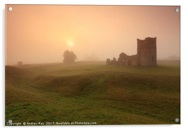 Misty Sunrise (Knowlton Church)  Acrylic by Andrew Ray