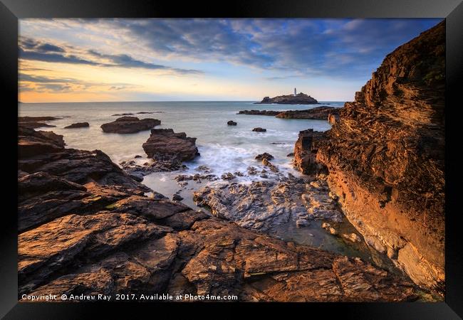 Late Light at Godrevy Framed Print by Andrew Ray