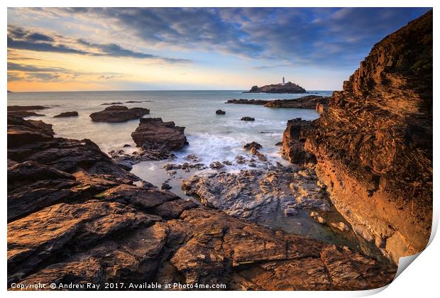 Late Light at Godrevy Print by Andrew Ray