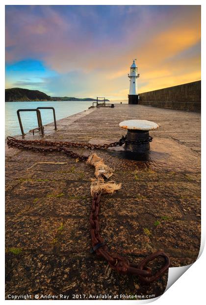 Mevagissey Breakwater at Sunrise Print by Andrew Ray