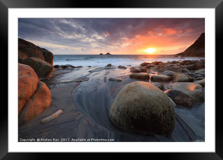 Rocks on Porth Nanven Beach Framed Mounted Print by Andrew Ray