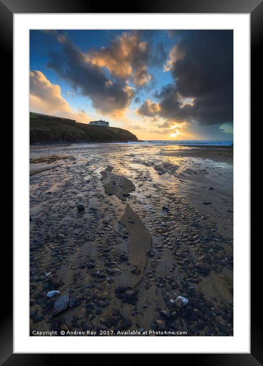 Sunset at Poldhu Cove Framed Mounted Print by Andrew Ray