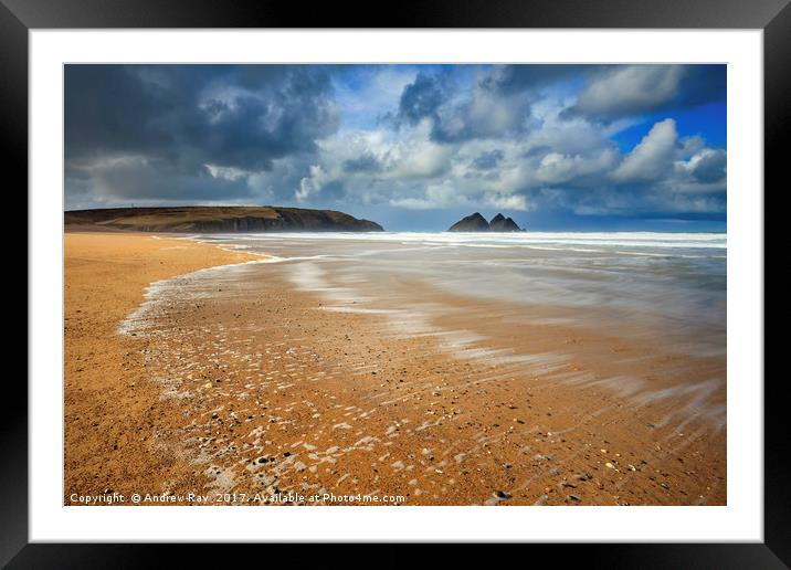 Wave Patterns on Holywell Beach  Framed Mounted Print by Andrew Ray