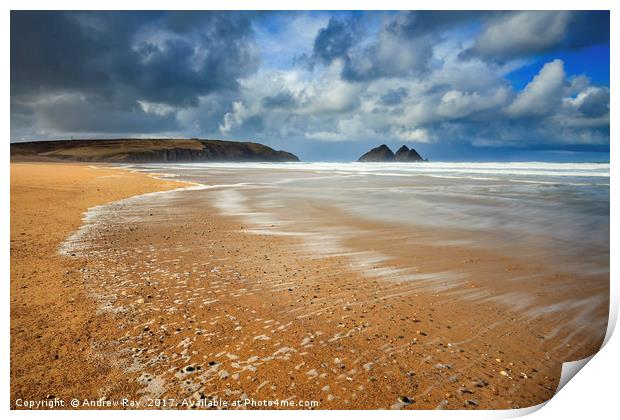 Wave Patterns on Holywell Beach  Print by Andrew Ray