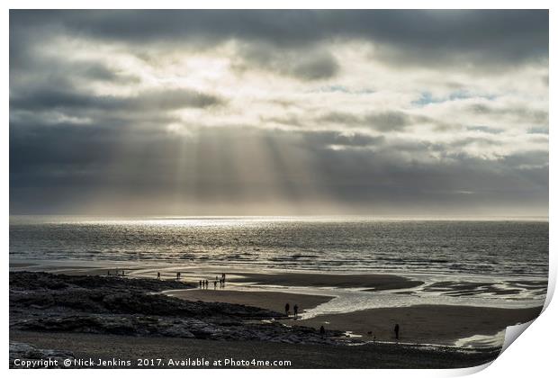 Sunbeams over the Bristol Channel Print by Nick Jenkins