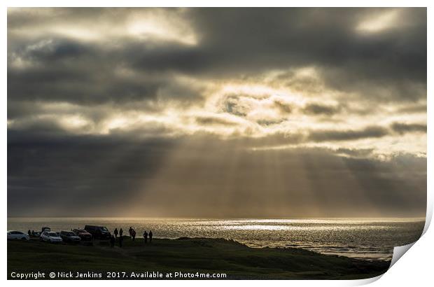 Sunbeams over the Bristol Channel Ogmore by Sea  Print by Nick Jenkins