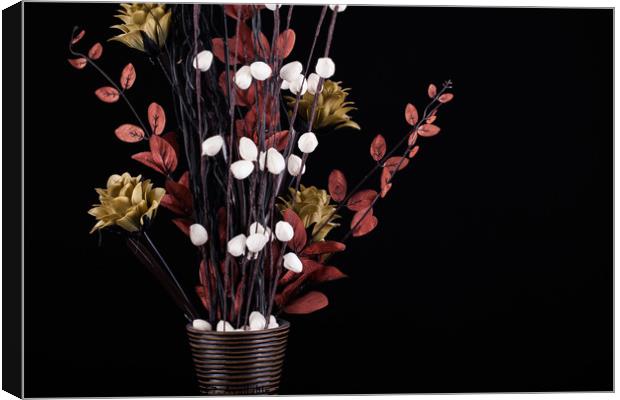 Flowers in a vase with black background Canvas Print by Simon Bratt LRPS