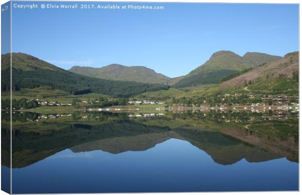 Reflections at Lochgoilhead by Elvia Worrall Canvas Print by Elvia Worrall