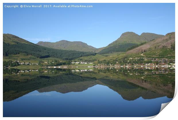 Reflections at Lochgoilhead by Elvia Worrall Print by Elvia Worrall