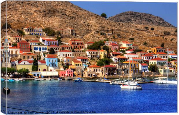 The Waterfront on Chalki Canvas Print by Tom Gomez