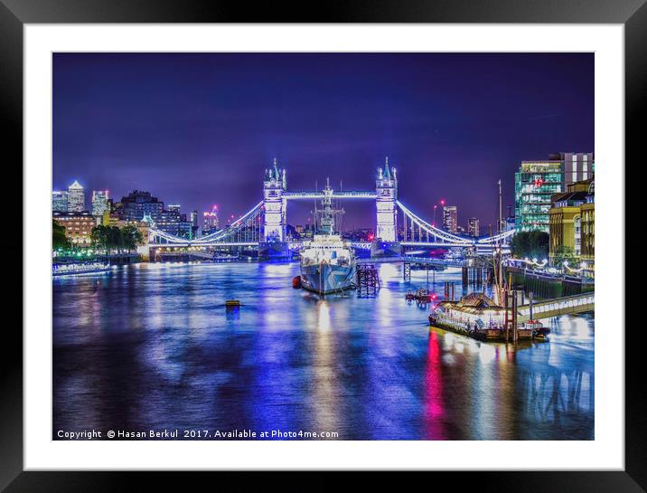 Tower Bridge illuminated Framed Mounted Print by Hasan Berkul