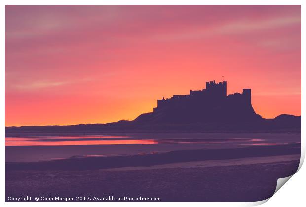 Bamburgh Castle Sunrise Silhouette Print by Colin Morgan