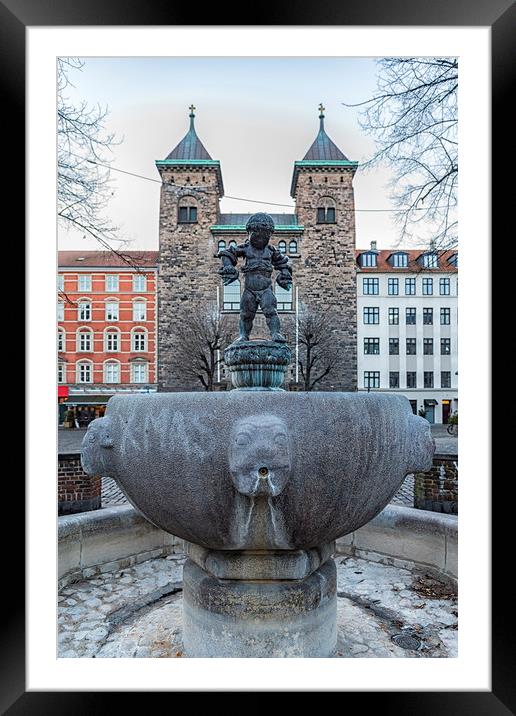 Copenhagen Eliaskirken Fountain Framed Mounted Print by Antony McAulay