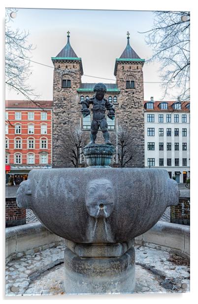 Copenhagen Eliaskirken Fountain Acrylic by Antony McAulay