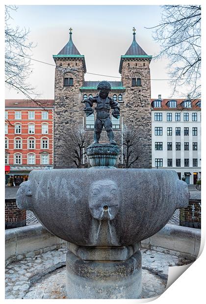 Copenhagen Eliaskirken Fountain Print by Antony McAulay