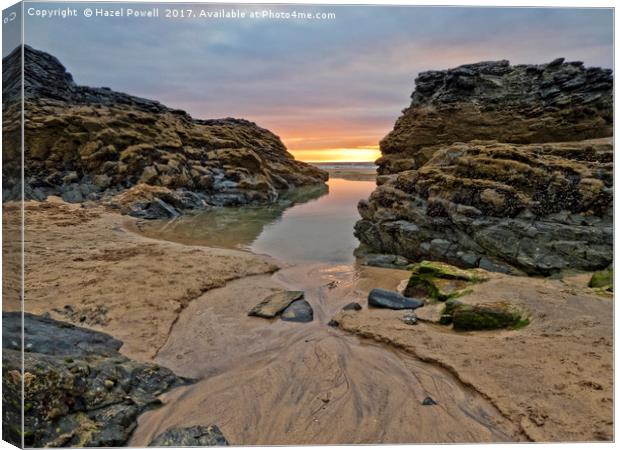 Sunset at Gwithian Beach, Cornwall Canvas Print by Hazel Powell