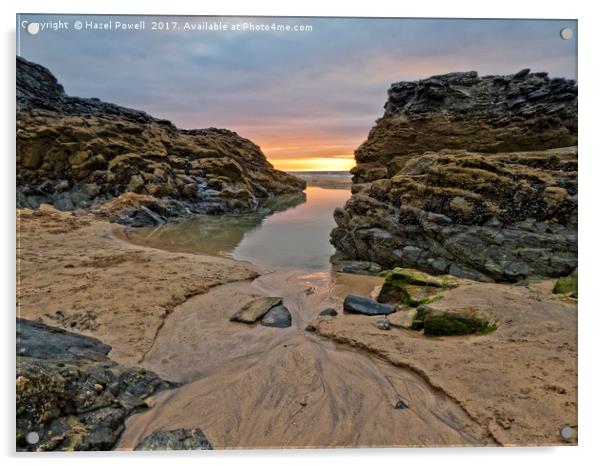 Sunset at Gwithian Beach, Cornwall Acrylic by Hazel Powell