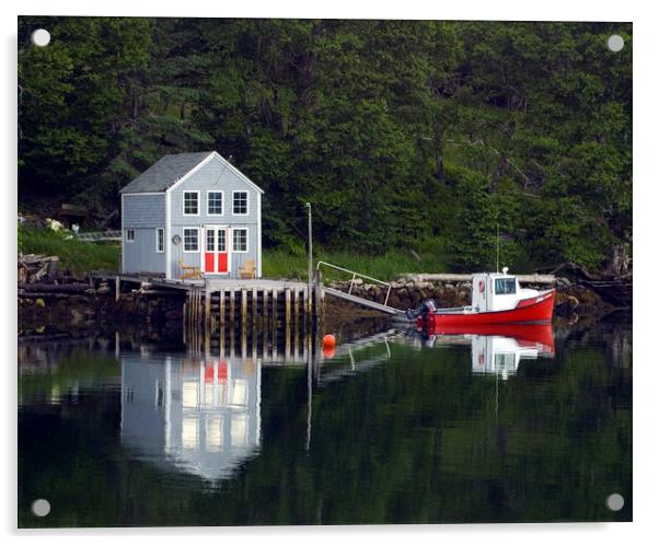 Fishing Shanty Reflection Acrylic by Roxane Bay