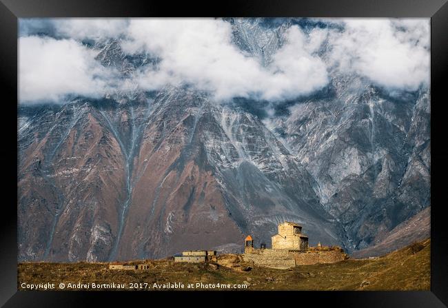 Sioni Church on the hill against the mountain, Geo Framed Print by Andrei Bortnikau