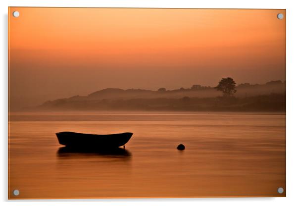 Rowing boat at rest on the river at sunrise Acrylic by Lindsay Philp