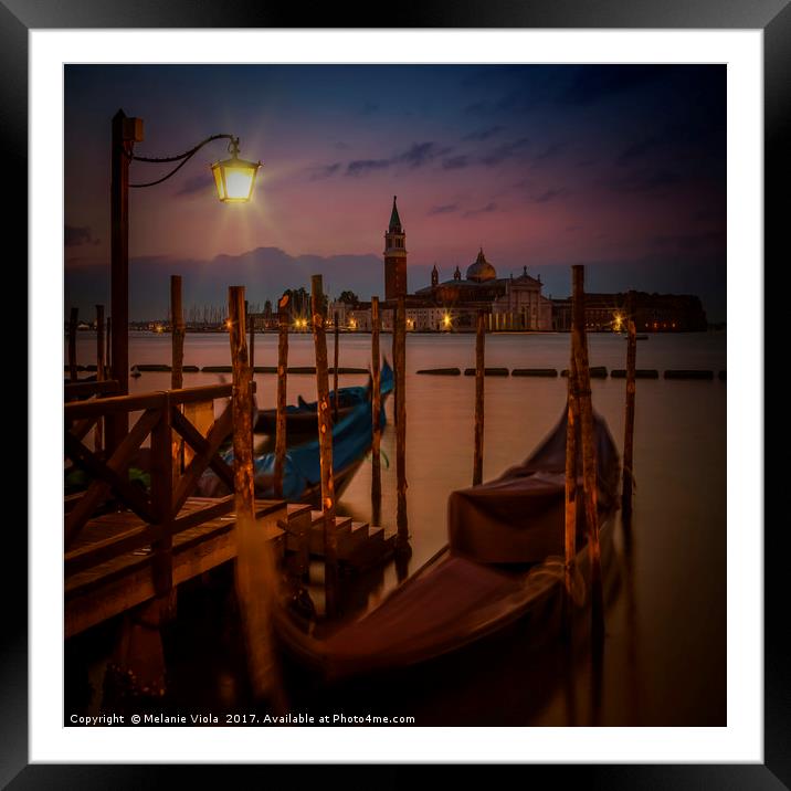 VENICE Gondolas during sunrise Framed Mounted Print by Melanie Viola
