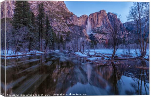 Yosemite Falls At Early  Dawn Canvas Print by jonathan nguyen
