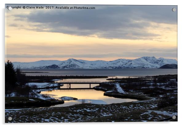 Winter sunset over Þingvellir  Acrylic by Claire Wade