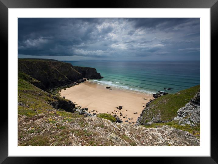 Pentire Steps and Diggory's Island Framed Mounted Print by Lindsay Philp