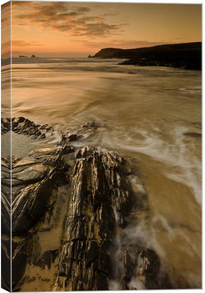 Last light at Booby's Bay, Cornwall Canvas Print by Lindsay Philp