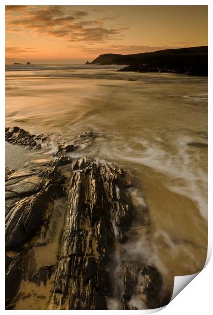 Last light at Booby's Bay, Cornwall Print by Lindsay Philp