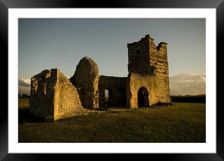 Knowlton Church, Dorset in the Evening Sun Framed Mounted Print by Eddie Howland