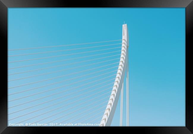 White Abstract Bridge Structure On Blue Sky Framed Print by Radu Bercan