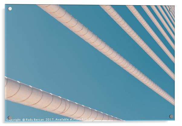 Steel Bridge Cables On Blue Sky Acrylic by Radu Bercan