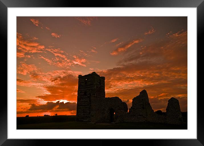 Knowlton Church, Dorset almost Silouetted Framed Mounted Print by Eddie Howland